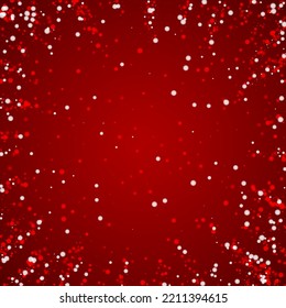 Fallende Schneeflocken Weihnachtshintergrund. Subtile fliegende Schneeflocken und Sterne auf christlich-rotem Hintergrund. Schneeflocken-Overlay mit schönem Abfallen. Square, Vektorgrafik.