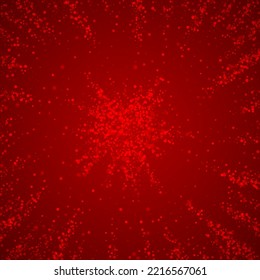 Falling snowflakes christmas background. Subtle flying snow flakes and stars on christmas red background. Beautifully falling snowflakes overlay. Square vector illustration.