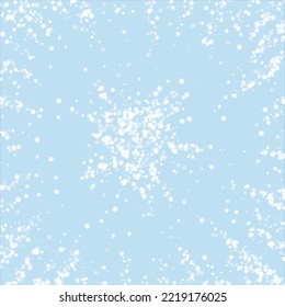 Fallende Schneeflocken Weihnachtshintergrund. Subtile fliegende Schneeflocken und Sterne auf hellblauem Winterhintergrund. Schneeflocken-Overlay mit schönem Abfallen. Square, Vektorgrafik.