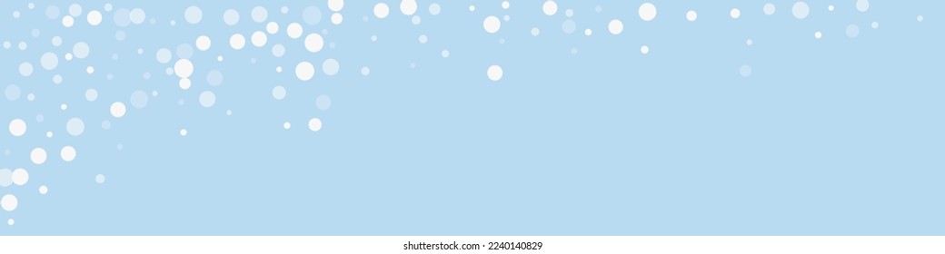 Falling snowflakes christmas background. Subtle flying snow flakes and stars on light blue winter backdrop. Beautifully falling snowflakes overlay. Panoramic vector illustration.