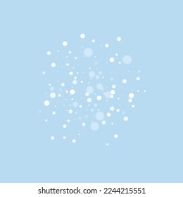 Fallende Schneeflocken Weihnachtshintergrund. Subtile fliegende Schneeflocken und Sterne auf hellblauem Winterhintergrund. Schneeflocken-Overlay mit schönem Abfallen. Square, Vektorgrafik.