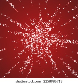 Fallende Schneeflocken Weihnachtshintergrund. Subtile fliegende Schneeflocken und Sterne auf christlich-rotem Hintergrund. Schneeflocken-Overlay mit schönem Abfallen. Square, Vektorgrafik.