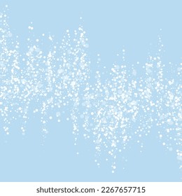 Falling snowflakes christmas background. Subtle flying snow flakes and stars on light blue winter backdrop. Beautifully falling snowflakes overlay. Square vector illustration.