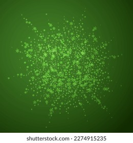 Falling snowflakes christmas background. Subtle flying snow flakes and stars on christmas green background. Beautifully falling snowflakes overlay. Square vector illustration.