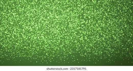 Falling snowflakes christmas background. Subtle flying snow flakes and stars on christmas green background. Beautifully falling snowflakes overlay. Wide vector illustration.