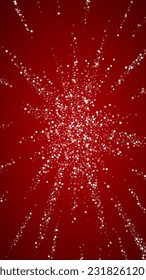 Falling snowflakes christmas background. Subtle flying snow flakes and stars on christmas red background. Beautifully falling snowflakes overlay. Vertical vector illustration.