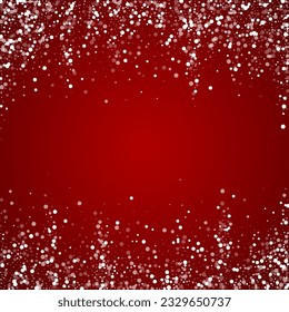 Fallende Schneeflocken Weihnachtshintergrund. Subtile fliegende Schneeflocken und Sterne auf christlich-rotem Hintergrund. Schneeflocken-Overlay mit schönem Abfallen. Square, Vektorgrafik.