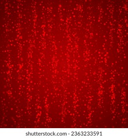 Falling snowflakes christmas background. Subtle flying snow flakes and stars on christmas red background. Beautifully falling snowflakes overlay. Square vector illustration.
