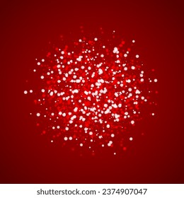 Falling snowflakes christmas background. Subtle flying snow flakes and stars on christmas red background. Beautifully falling snowflakes overlay. Square vector illustration.