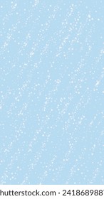 Falling snowflakes christmas background. Subtle flying snow flakes and stars on light blue winter backdrop. Beautifully falling snowflakes overlay. Vertical vector illustration.