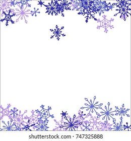 Falling Snowflakes for Christmas Decoration. Winter Background for New Year and Xmas Holidays. Vector Doodle Snowflakes. Blue Winter Pattern with Falling Snow