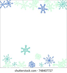 Falling Snowflakes for Christmas Decoration. Winter Background for New Year and Xmas Holidays. Vector Doodle Snowflakes. Blue Winter Pattern with Falling Snow