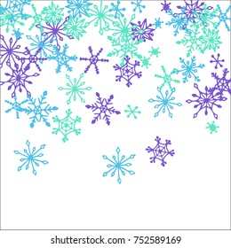 Falling Snowflakes for Christmas Decoration. Winter Background for New Year and Xmas Holidays. Vector Doodle Snowflakes. Blue Winter Pattern with Falling Snow