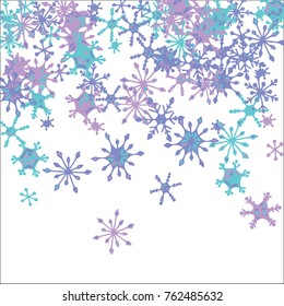 Falling Snowflakes for Christmas Decoration. Winter Background for New Year and Xmas Holidays. Vector Doodle Snowflakes. Blue Winter Pattern with Falling Snow