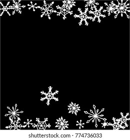 Falling Snowflakes for Christmas Decoration. Winter Background for New Year and Xmas Holidays. Vector Doodle Snowflakes. Black and White Winter Pattern with Falling Snow.