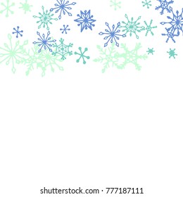 Falling Snowflakes for Christmas Decoration. Winter Background for New Year and Xmas Holidays. Vector Doodle Snowflakes. Blue Winter Pattern with Falling Snow