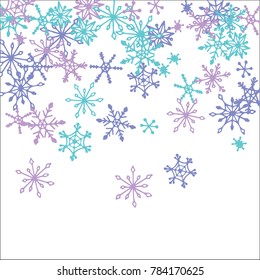 Falling Snowflakes for Christmas Decoration. Winter Background for New Year and Xmas Holidays. Vector Doodle Snowflakes. Blue Winter Pattern with Falling Snow