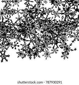 Falling Snowflakes for Christmas Decoration. Winter Background for New Year and Xmas Holidays. Vector Doodle Snowflakes. Black and White Winter Pattern with Falling Snow