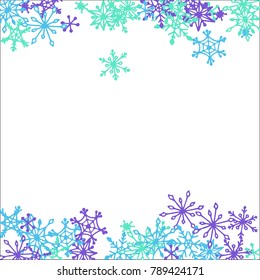 Falling Snowflakes for Christmas Decoration. Winter Background for New Year and Xmas Holidays. Vector Doodle Snowflakes. Blue Winter Pattern with Falling Snow