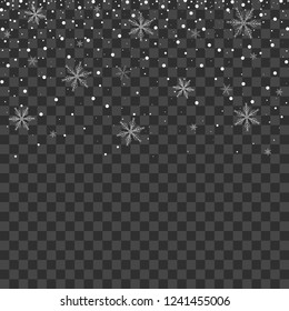 Falling snowflakes, isolated on transparent background, vector illustration.