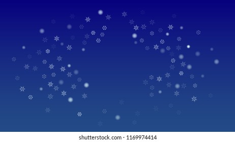 Falling Snowflakes on a Blue Background. Element of Design with Snow for a Postcard, Invitation Card, Banner, Flyer.  Vector 

