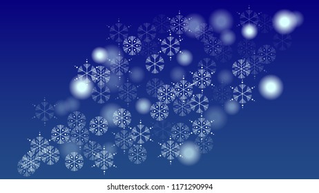 Falling Snowflakes on a Blue Background. Element of Design with Snow for a Postcard, Invitation Card, Banner, Flyer.  Vector Snowflakes Christmas Background


