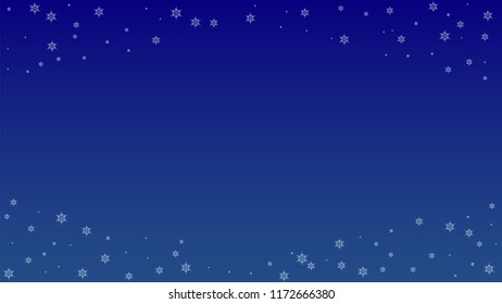 Falling Snowflakes on a Blue Background. Element of Design with Snow for a Postcard, Invitation Card, Banner, Flyer.  Vector 