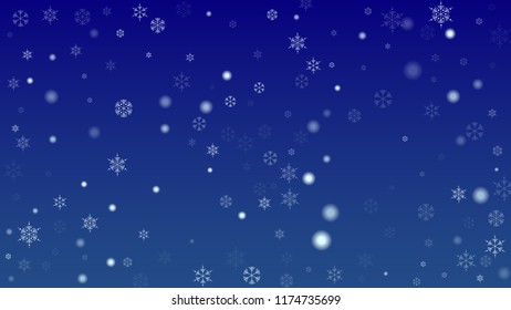 Falling Snowflakes on a Blue Background. Element of Design with Snow for a Postcard, Invitation Card, Banner, Flyer.  Vector Snowflakes Christmas Background


