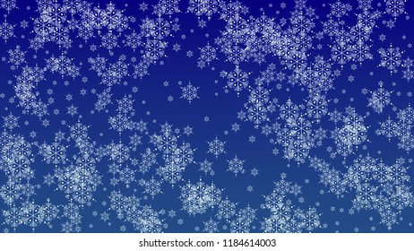 Falling Snowflakes on a Blue Background. Element of Design with Snow for a Postcard, Invitation Card, Banner, Flyer.  Vector Snowflakes Christmas Background


