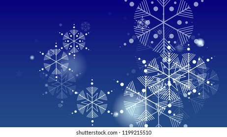 Falling Snowflakes on a Blue Background. Element of Design with Snow for a Postcard, Invitation Card, Banner, Flyer.  Vector Snowflakes Christmas Background

