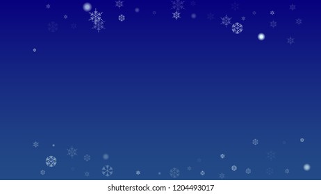 Falling Snowflakes on a Blue Background. Element of Design with Snow for a Postcard, Invitation Card, Banner, Flyer.  Vector Snowflakes Christmas Background

