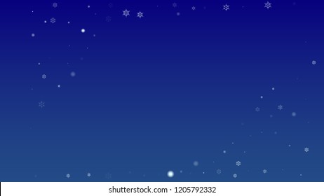 Falling Snowflakes on a Blue Background. Element of Design with Snow for a Postcard, Invitation Card, Banner, Flyer.  Vector 

