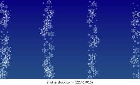 Falling Snowflakes on a Blue Background. Element of Design with Snow for a Postcard, Invitation Card, Banner, Flyer.  Vector 

