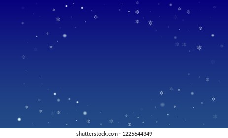Falling Snowflakes on a Blue Background. Element of Design with Snow for a Postcard, Invitation Card, Banner, Flyer.  Vector 

