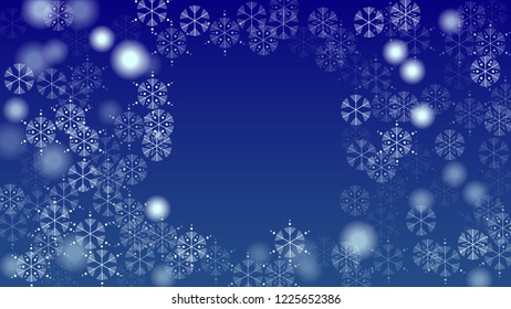 Falling Snowflakes on a Blue Background. Element of Design with Snow for a Postcard, Invitation Card, Banner, Flyer.  Vector Snowflakes Christmas Background

