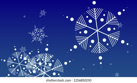 Falling Snowflakes on a Blue Background. Element of Design with Snow for a Postcard, Invitation Card, Banner, Flyer.  Vector Snowflakes Christmas Background

