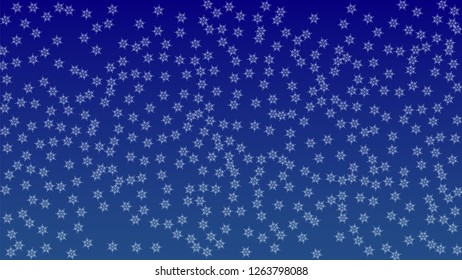 Falling Snowflakes on a Blue Background. Element of Design with Snow for a Postcard, Invitation Card, Banner, Flyer.  Vector 

