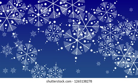 Falling Snowflakes on a Blue Background. Element of Design with Snow for a Postcard, Invitation Card, Banner, Flyer.  Vector 

