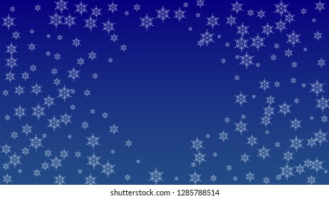 Falling Snowflakes on a Blue Background. Element of Design with Snow for a Postcard, Invitation Card, Banner, Flyer.  Vector Snowflakes Christmas Background

