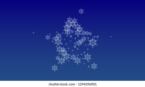 Falling Snowflakes on a Blue Background. Element of Design with Snow for a Postcard, Invitation Card, Banner, Flyer.  Vector 

