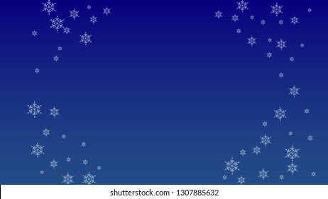 Falling Snowflakes on a Blue Background. Element of Design with Snow for a Postcard, Invitation Card, Banner, Flyer.  Vector 

