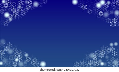 Falling Snowflakes on a Blue Background. Element of Design with Snow for a Postcard, Invitation Card, Banner, Flyer.  Vector Snowflakes Christmas Background


