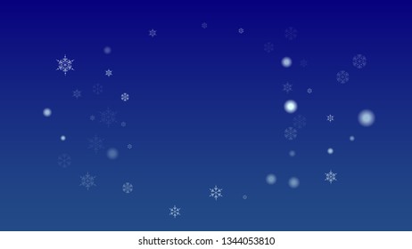 Falling Snowflakes on a Blue Background. Element of Design with Snow for a Postcard, Invitation Card, Banner, Flyer.  Vector 

