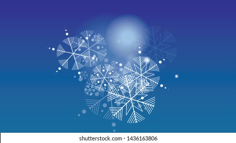 Falling Snowflakes on a Blue Background. Element of Design with Snow for a Postcard, Invitation Card, Banner, Flyer.  Vector 

