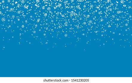 Falling snowflakes on blue background. Christmas snow. Vector illustration.