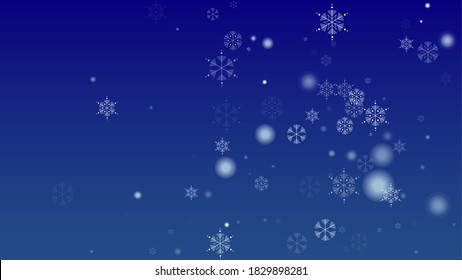 Falling Snowflakes On A Blue Background. Element Of Design With Snow For A Postcard, Invitation Card, Banner, Flyer.  Vector Snowflakes Christmas Background

