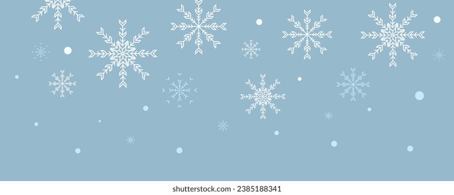 Falling snowflakes on a blue background. Snowflakes background. Snow in vector.