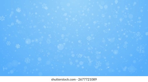 Fallende Schneeflocken auf blauem Hintergrund, Winter-Overlay-Effekt für festliches Design. Vektorgrafik