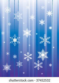 Falling snowflakes on a blue background. Vector illustration