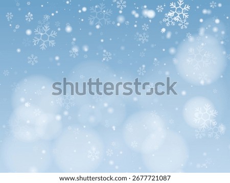 Falling snowflakes on blue background, winter overlay effect for festive design. Vector illustration. Christmas Snow design. Magical Christmas